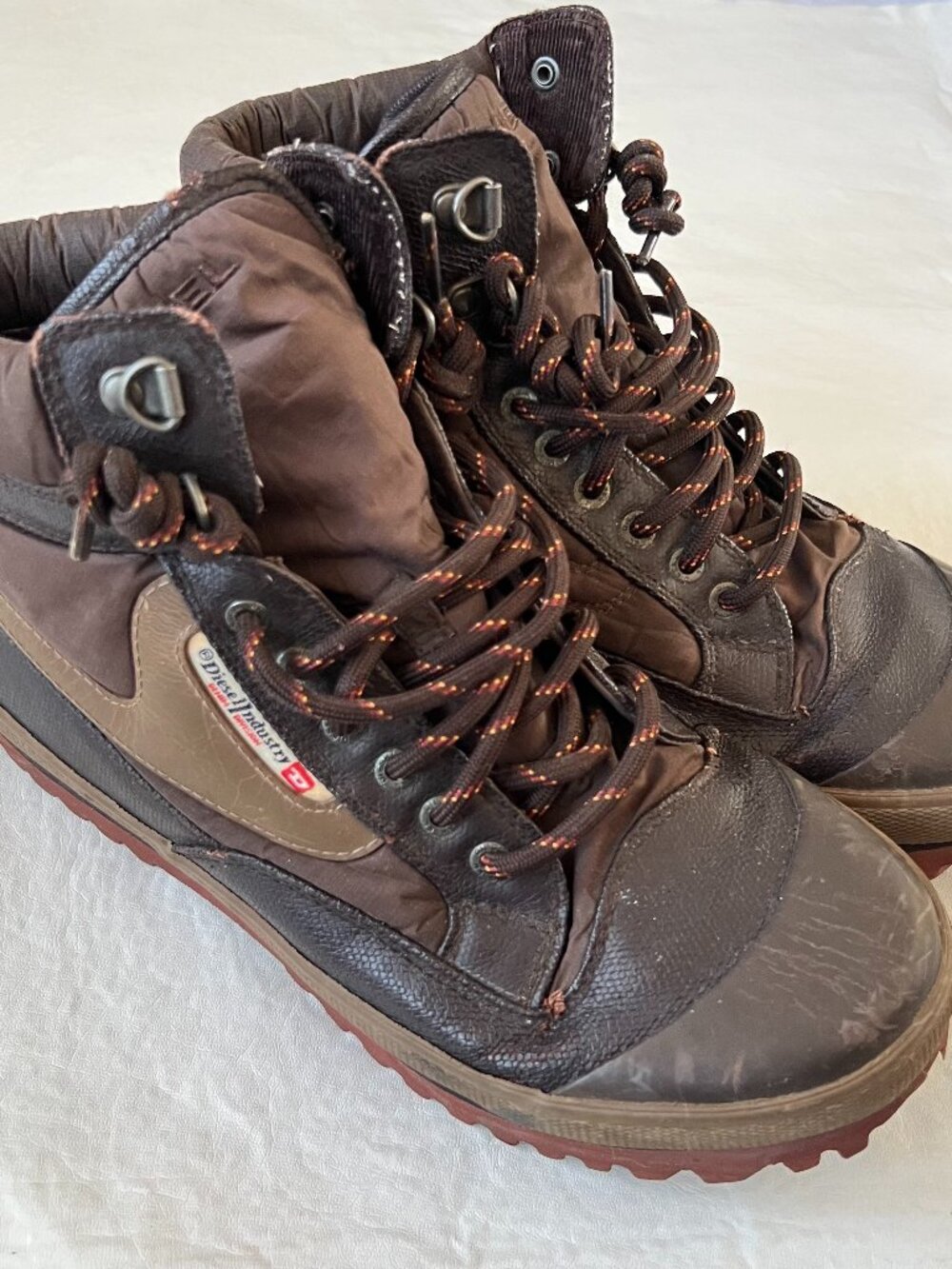Diesel hiking boots Olson Village Lace up ankle brown coated canvas Mens 7.5
